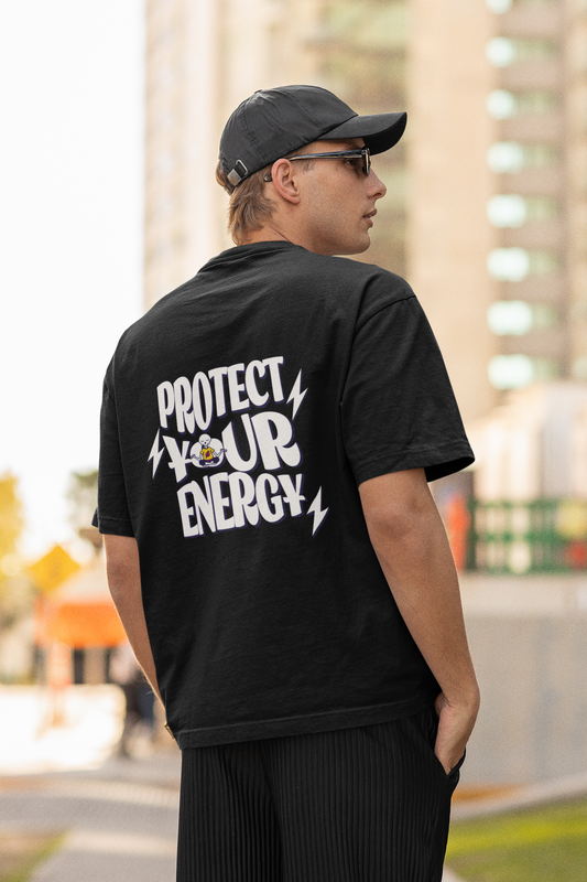 Protect Energy Black Oversized T-Shirt Graphic Street Tee