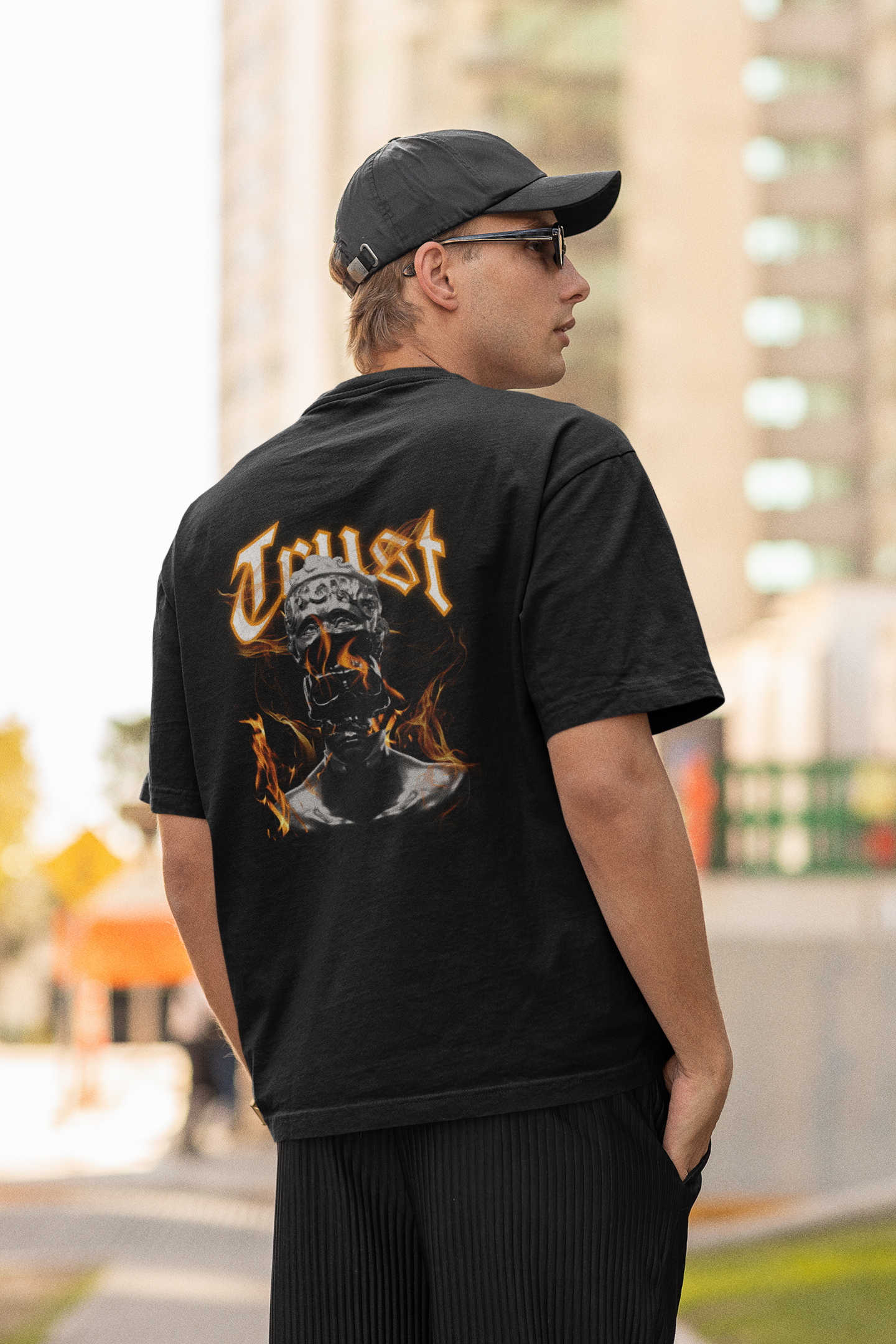 Trust Half Sleeve Black Oversized T-Shirt Daily Style