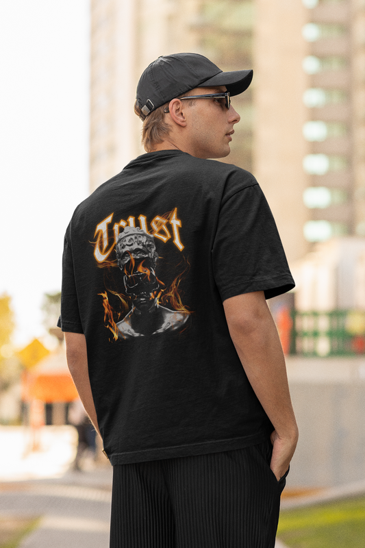 Trust Half Sleeve Black Oversized T-Shirt Daily Style