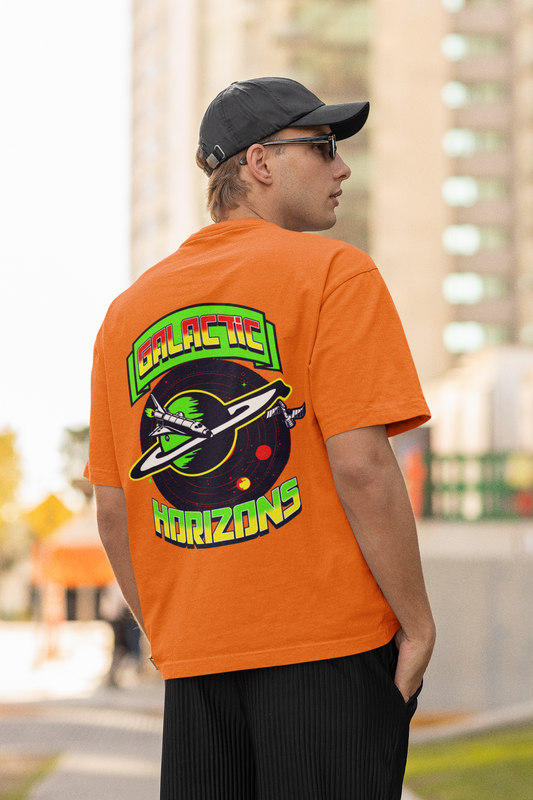 Galactic horizons unisex orange oversized t-shirt