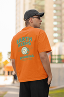 Spinning Earth Half Sleeve Orange Oversized T-Shirt for Men by Hello Swanky