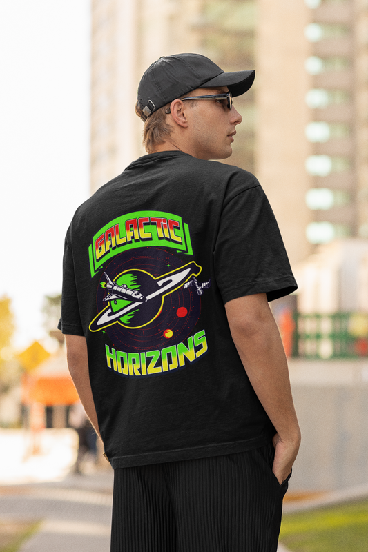 Galactic horizons unisex black oversized t-shirt