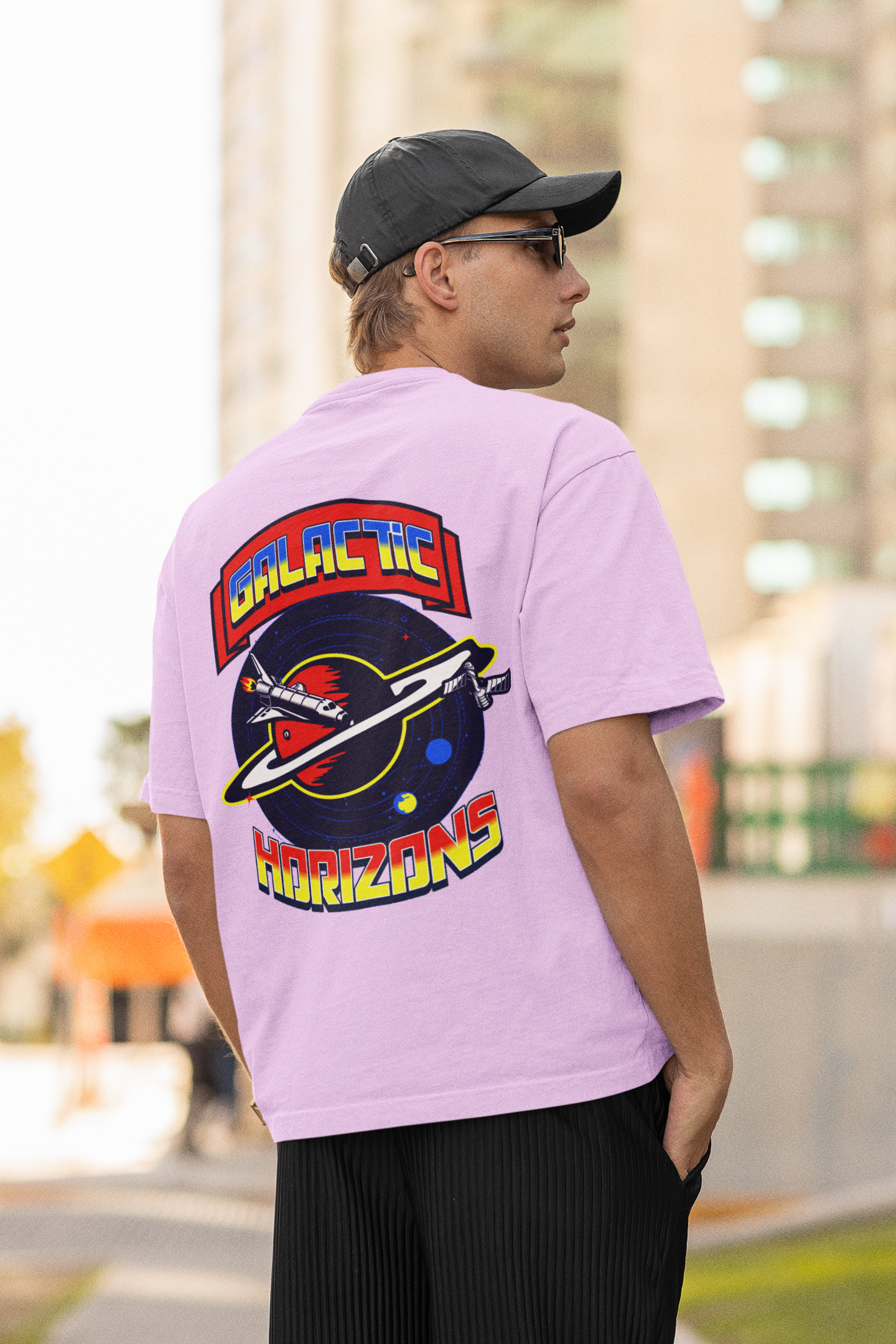 Galactic horizons unisex lavender oversized t-shirt