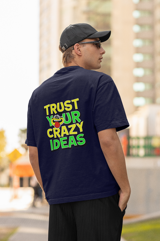 Crazy ideas half sleeve navy blue oversized t-shirt for men by hello swanky