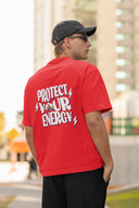 Protect Energy Half Sleeve Red Oversized T-Shirt for Men by Hello Swanky