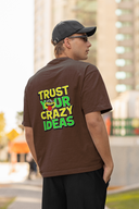 Crazy Ideas Half Sleeve Brown Oversized T-Shirt for Men by Hello Swanky