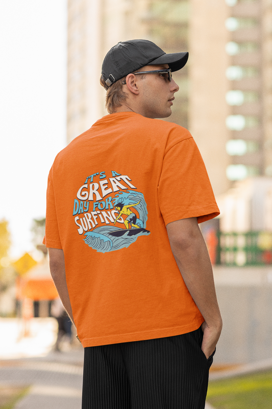 Great day half sleeve orange oversized t-shirt for men by hello swanky