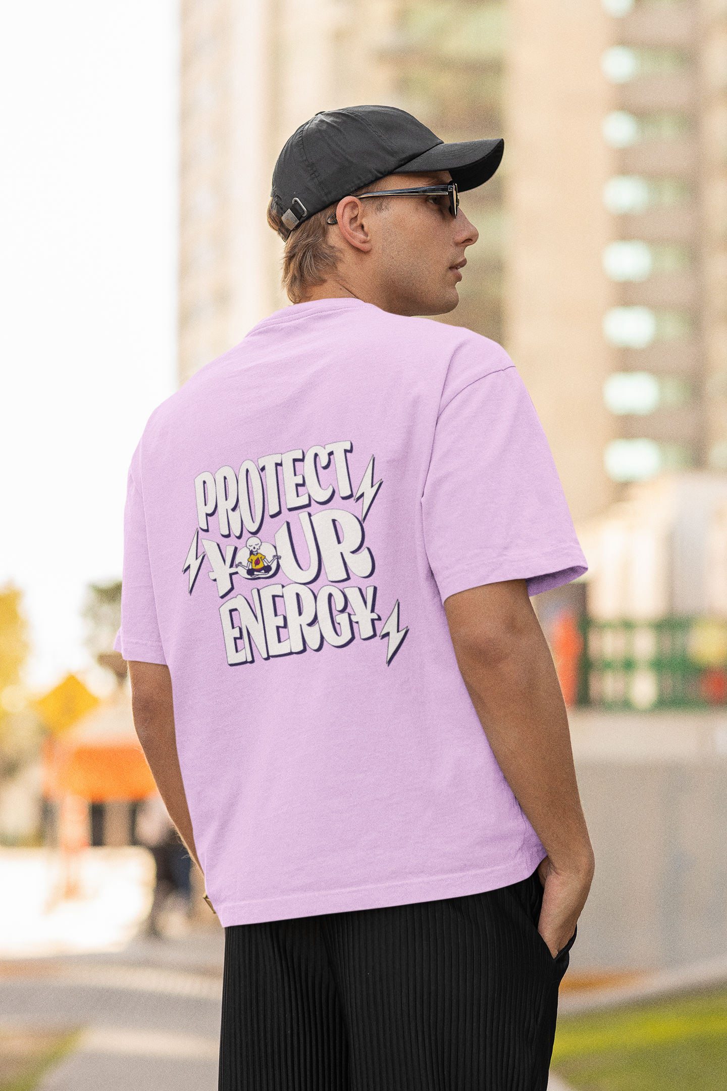 Protect Energy Lavender Oversized T-Shirt Trendy Streetwear