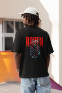 Angry Reven Half Sleeve Black Oversized T-Shirt for Men by Hello Swanky