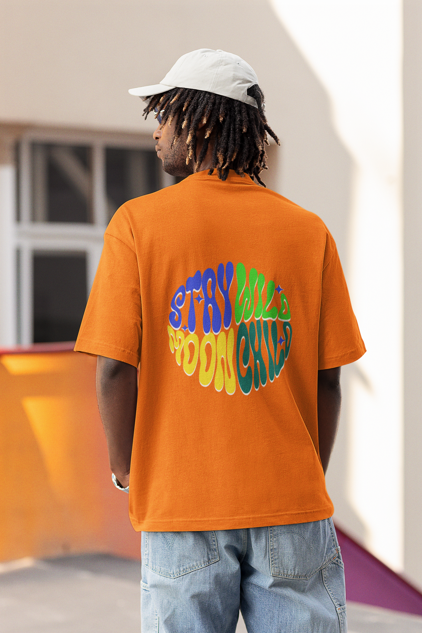 Stay Wild Fish Graphic Orange Unisex Oversized Tee for Casual Wear