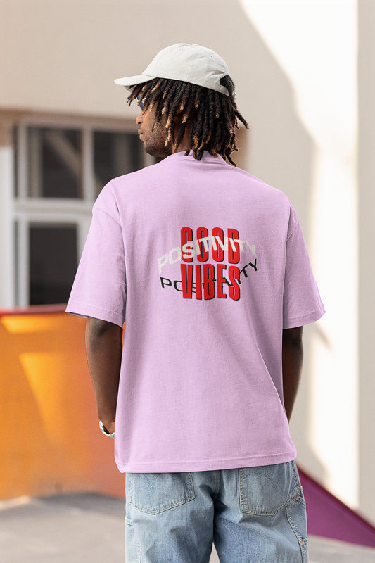 Good Vibes Half Sleeve Lavender Oversized T-Shirt Streetwear