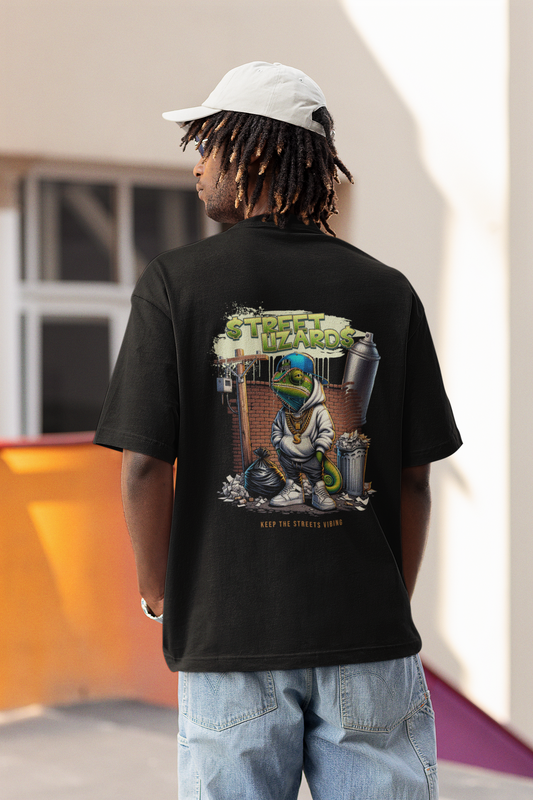 Street Lizard Black Oversized T-Shirt Unisex Streetwear Tee