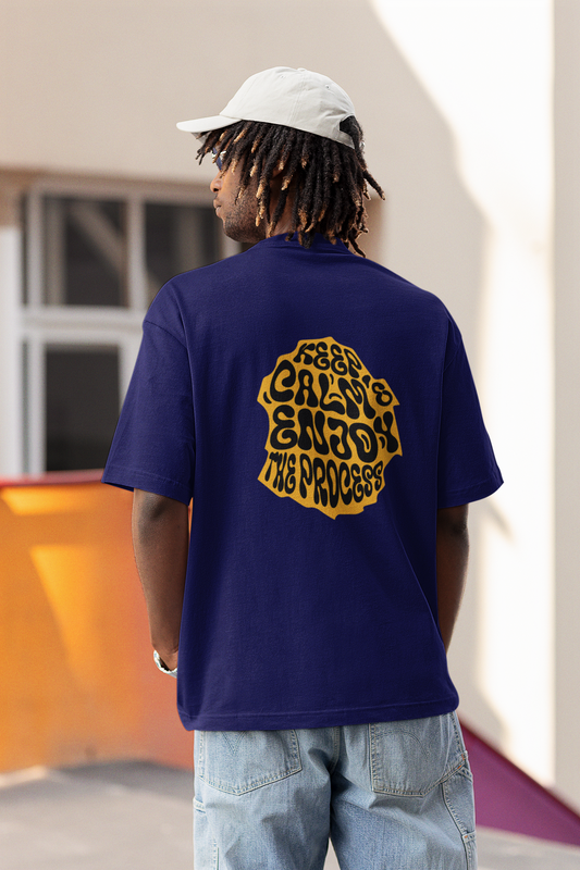 Keep Calm Navy Blue Oversized T-Shirt Bold Graphic Design