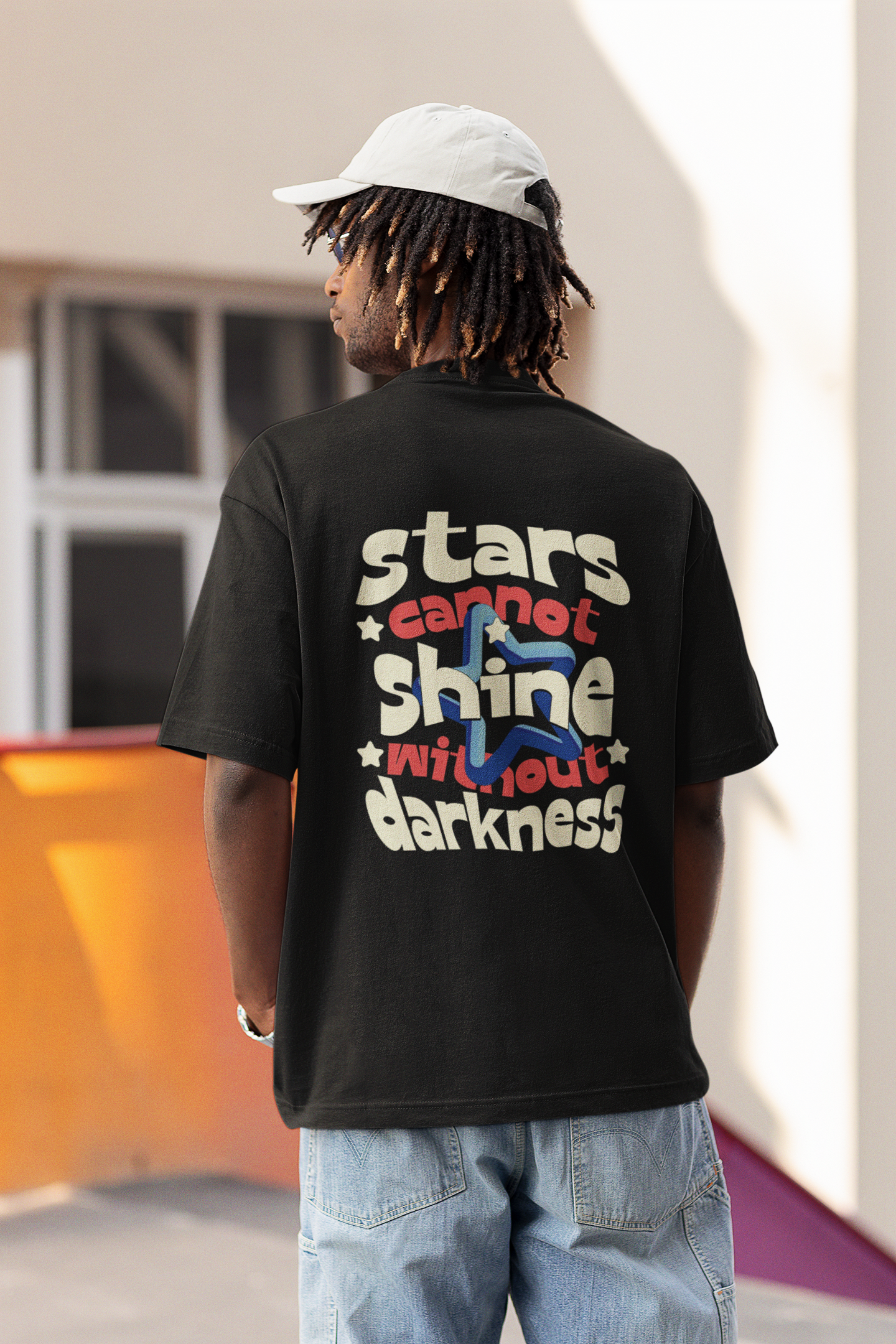 Shining star half sleeve black oversized t-shirt for men by hello swanky
