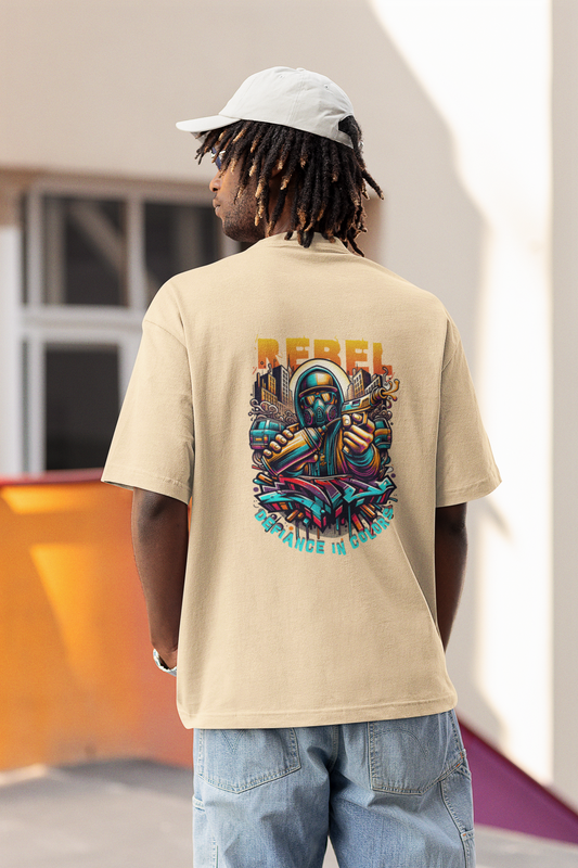 Rabel Oversized T-Shirt for Men Beige Streetwear Daily Wear