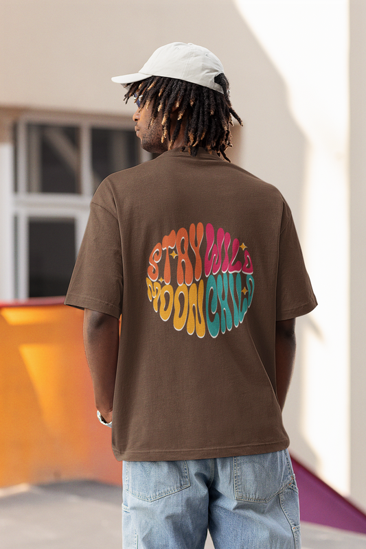 Stay Wild Fish Graphic Brown Unisex Oversized T-Shirt Online Now