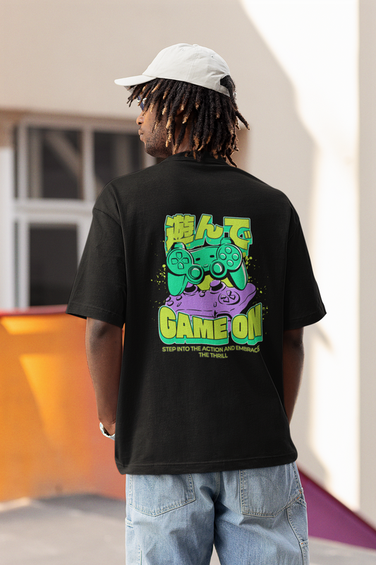 Game On Unisex Black Oversized T-Shirt Streetwear Tee