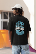 Waves Bring Renewal Half Sleeve Black Oversized T-Shirt for Men by Hello Swanky