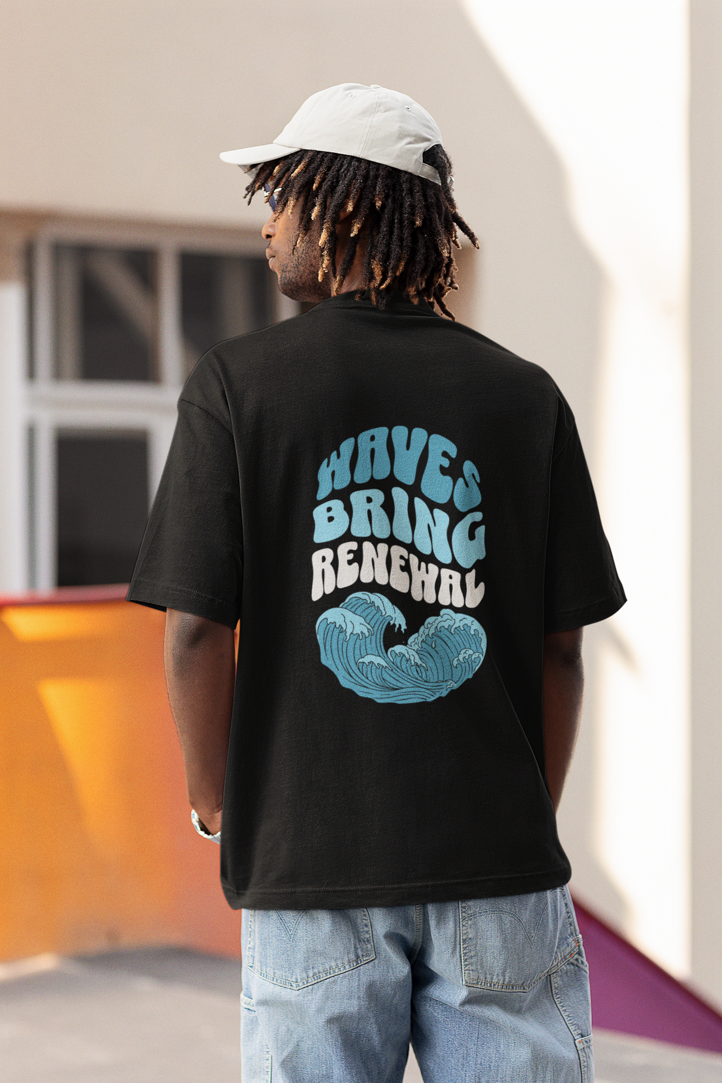 Waves bring renewal unisex black oversized t-shirt