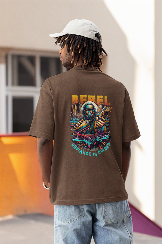 Rabel Half Sleeve Brown Oversized T-Shirt for Men