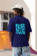 Feel The Flow Sleeve Navy Blue Oversized T-Shirt for Men by Hello Swanky