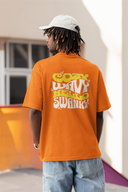 Cozy Wavy Half Sleeve Orange Oversized T-Shirt for Men by Hello Swanky