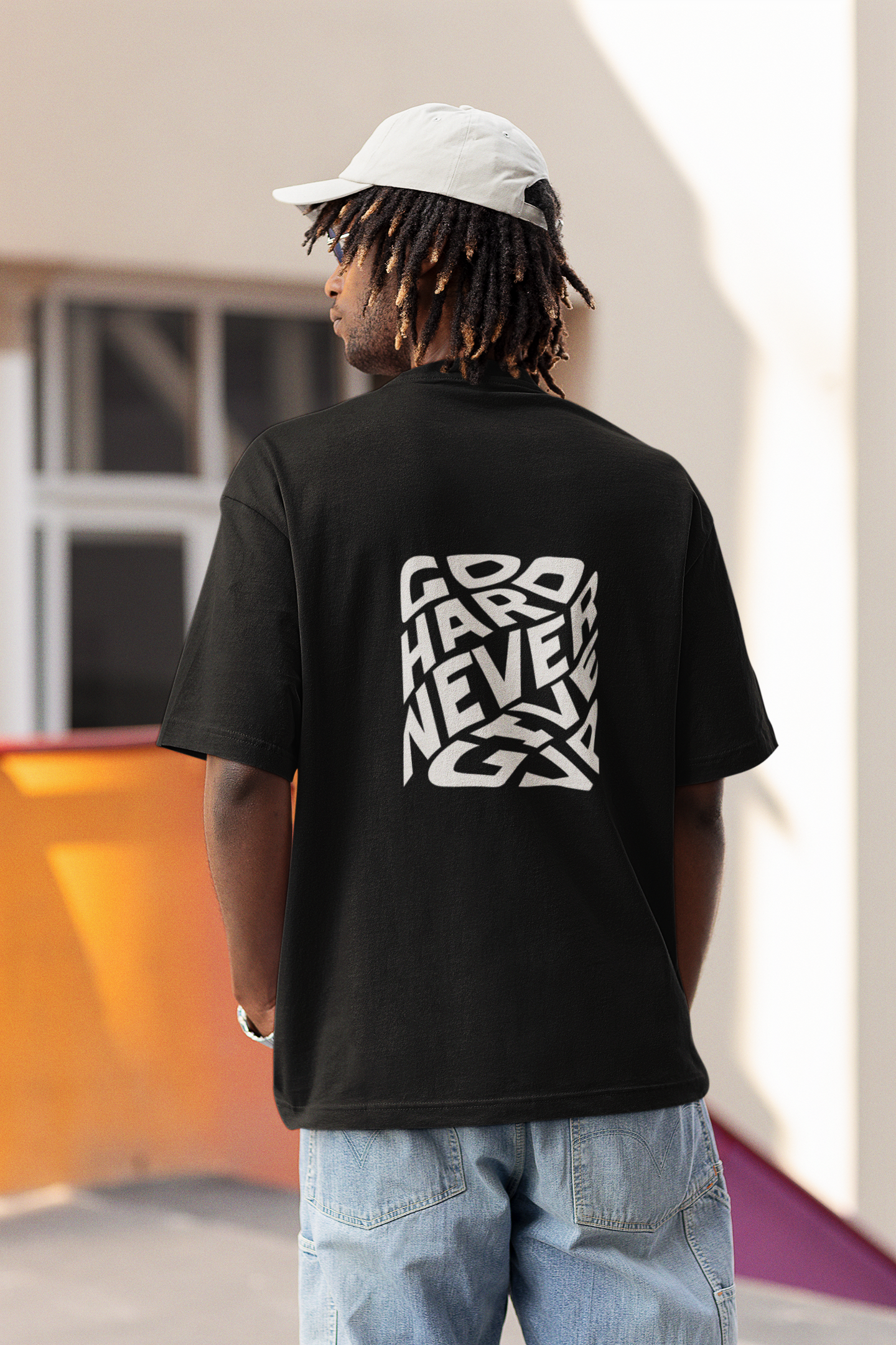 Never Give Up Unisex Black Oversized T-Shirt – Motivational
