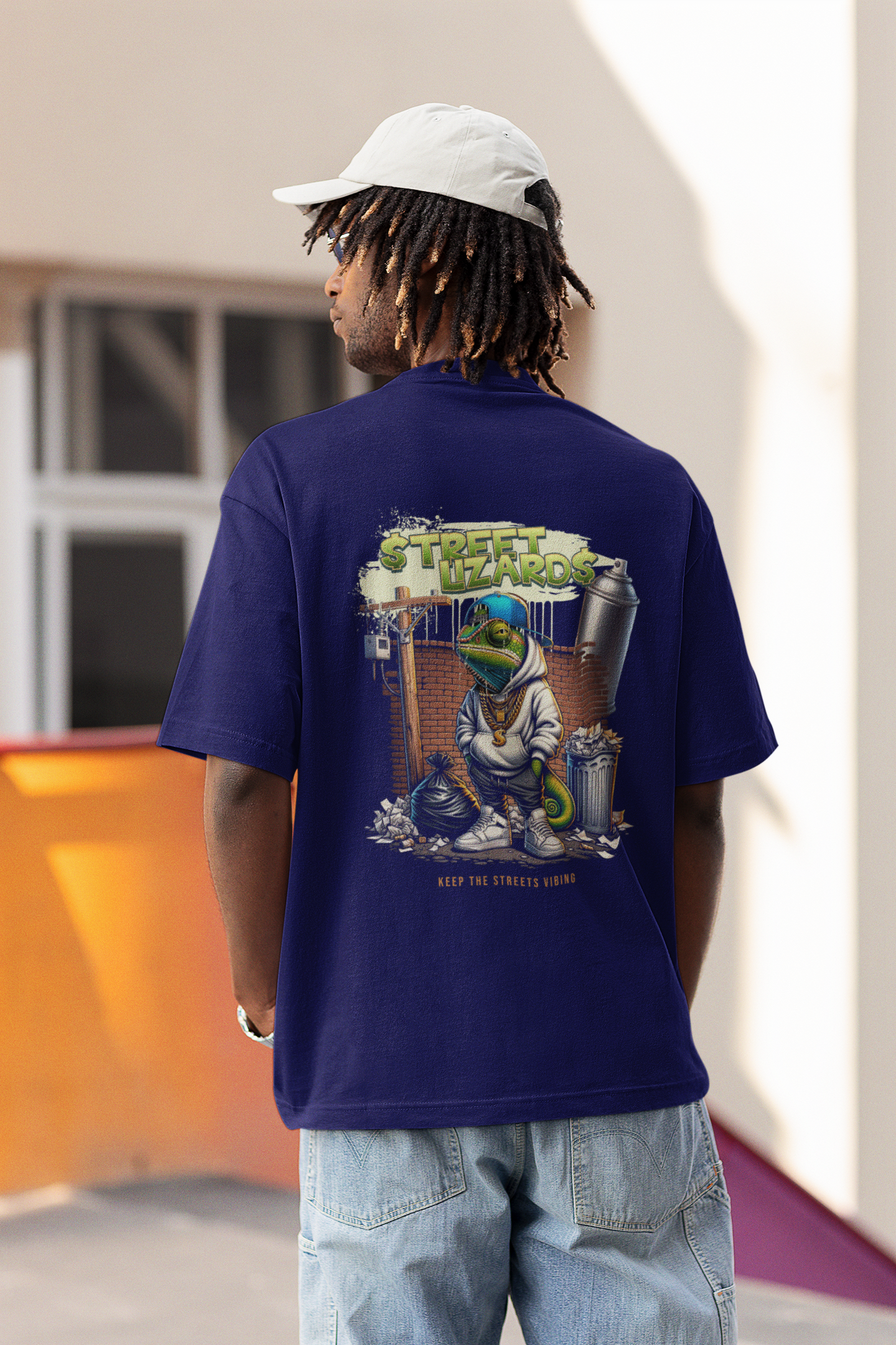 Street Lizard Navy Blue Oversized T-Shirt Unisex Daily Tees