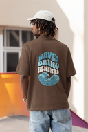 Waves Bring Renewal Half Sleeve Brown Oversized T-Shirt for Men by Hello Swanky