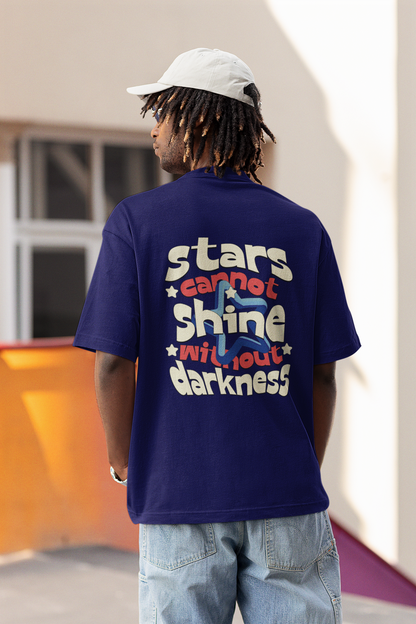 Shining star half sleeve navy blue oversized t-shirt for men by hello swanky