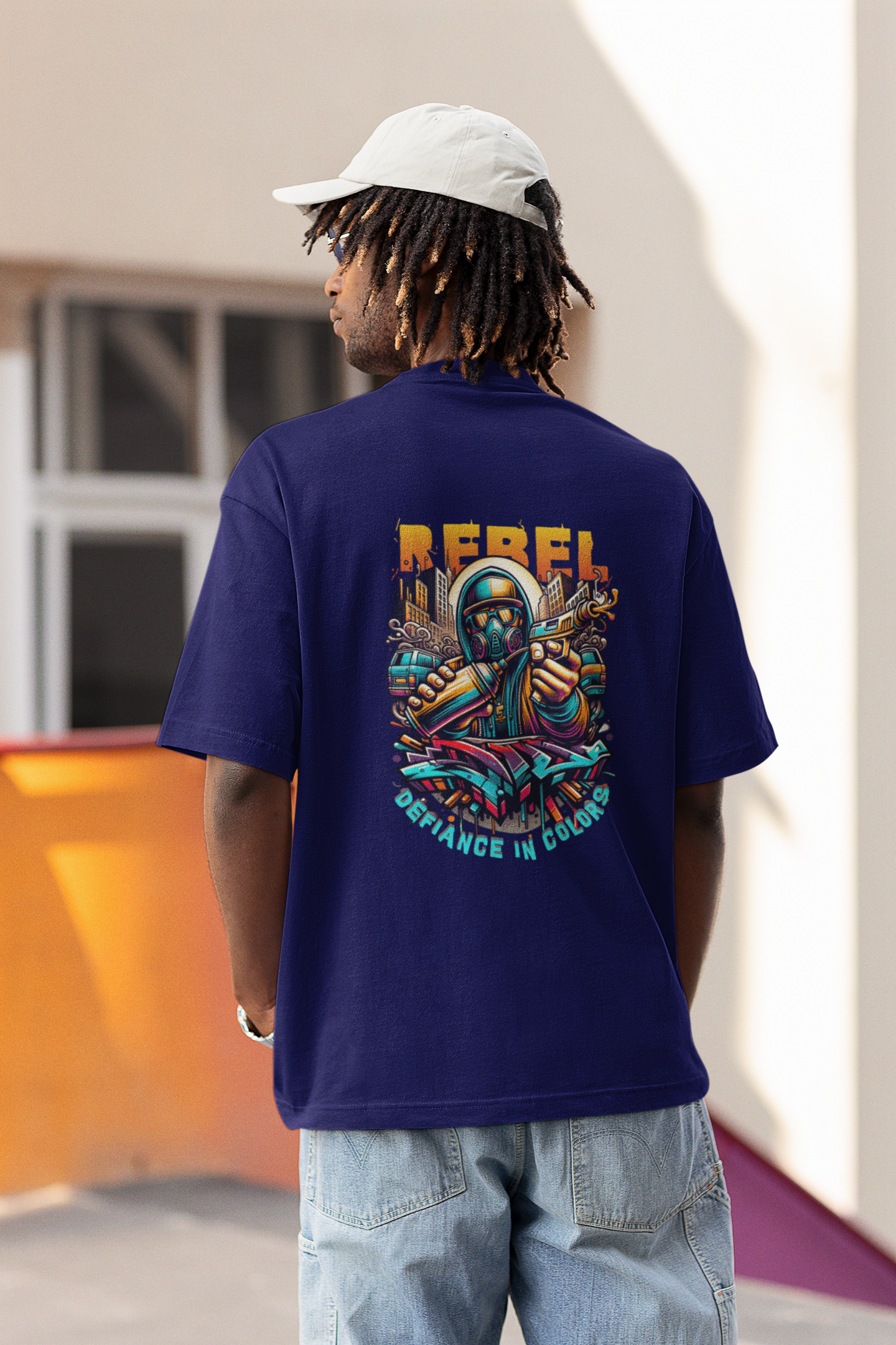 Rabel Half Sleeve Navy Blue Oversized T-Shirt for Men by Hello Swanky