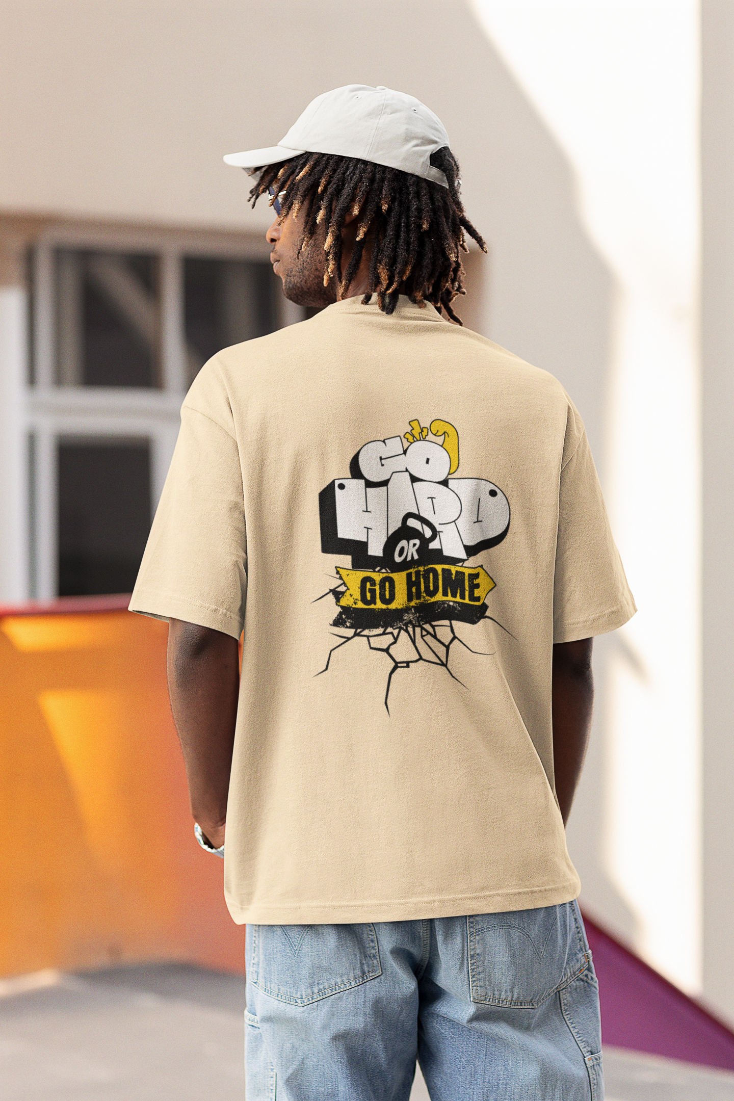 Cardio Graphic Beige Oversized T-Shirt Unisex Streetwear
