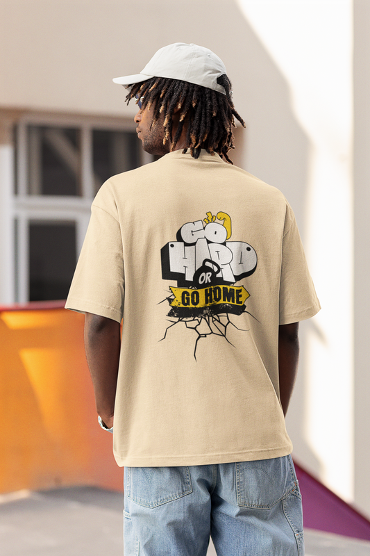 Cardio Graphic Beige Oversized T-Shirt Unisex Streetwear
