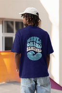 Waves Bring Renewal Half Sleeve Navy Blue Oversized T-Shirt for Men by Hello Swanky