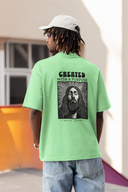 Created With a Purpose Half Sleeve Saga Green Oversized T-Shirt for Men by Hello Swanky