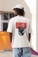 Angry Reven Half Sleeve White Oversized T-Shirt for Men by Hello Swanky