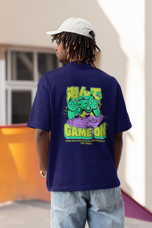 Game On Unisex Navy Blue Oversized T-Shirt Streetwear Tee