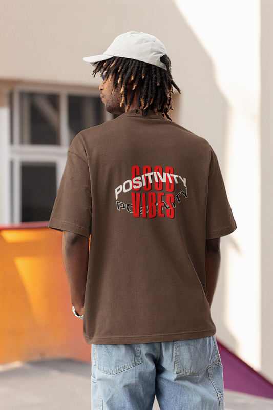 Good Vibes Half Sleeve Brown Oversized T-Shirt Streetwear
