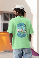 Waves Bring Renewal Half Sleeve Saga Green Oversized T-Shirt for Men by Hello Swanky