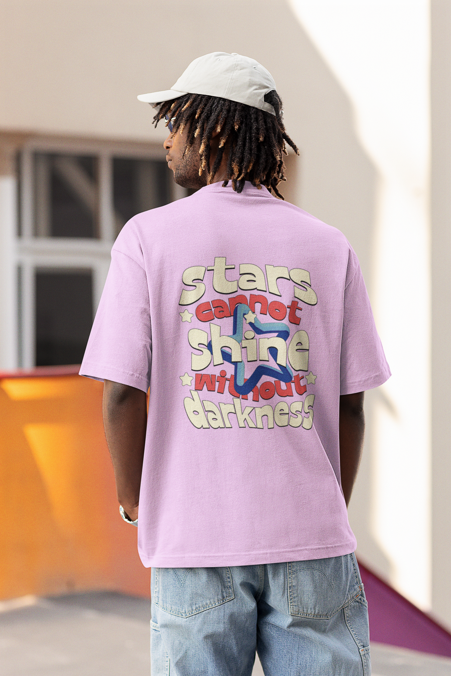 Shining star half sleeve lavender oversized t-shirt for men by hello swanky