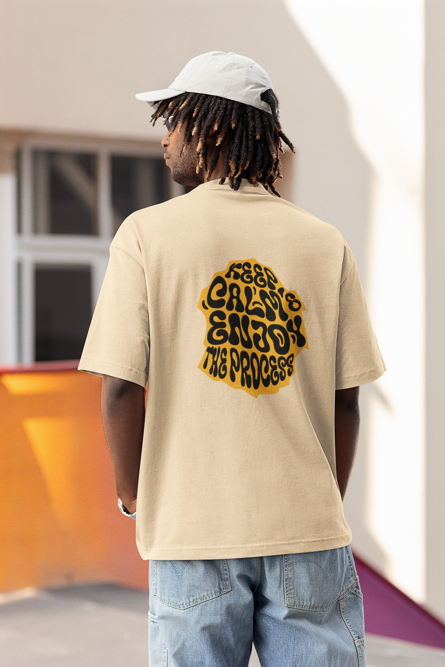 Keep Calm Unisex Beige Oversized T-Shirt