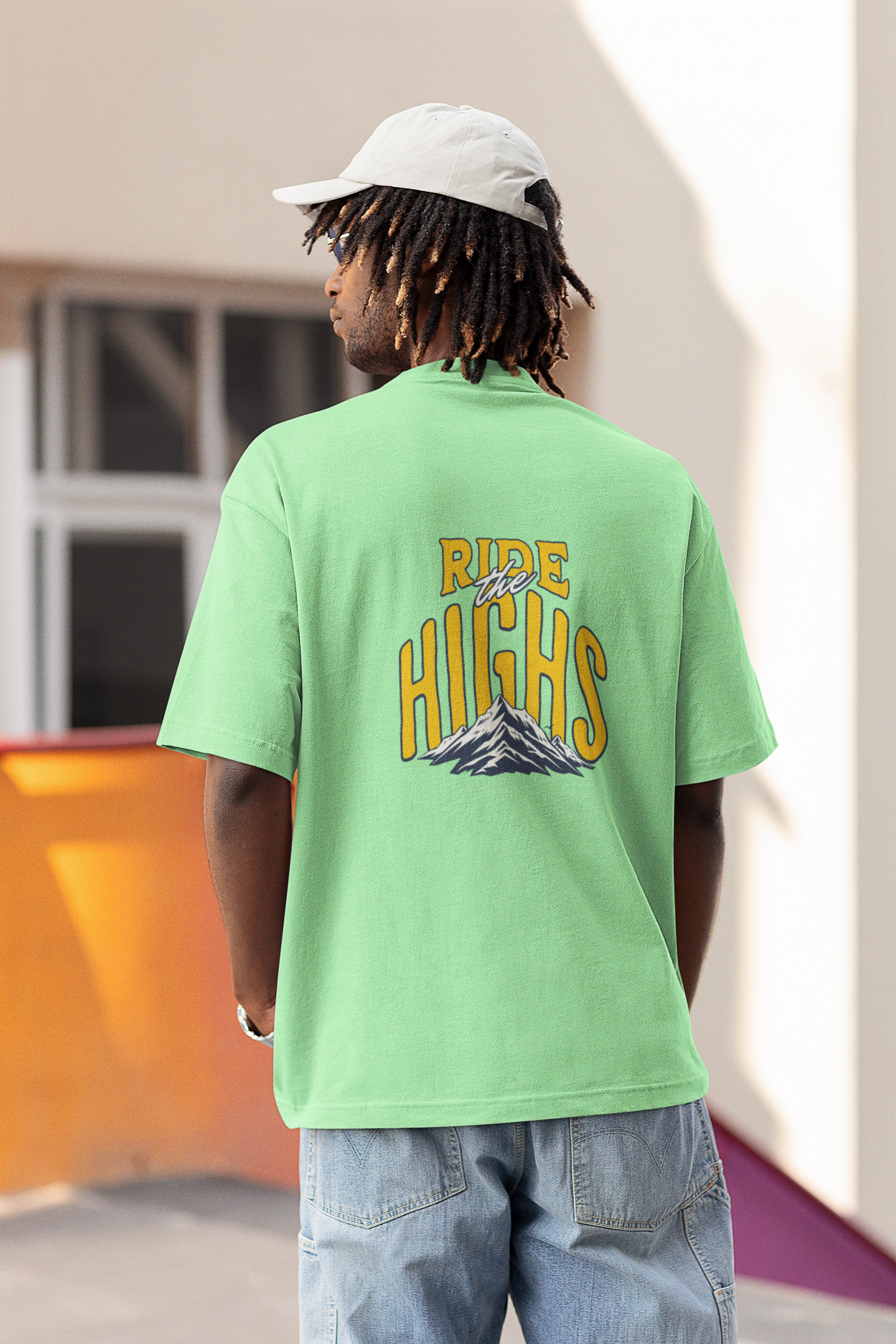 Ride the highs unisex saga green oversized t-shirt