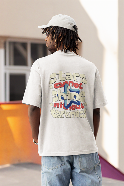 Shining star half sleeve white oversized t-shirt for men by hello swanky