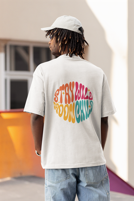 Stay Wild Fish Graphic White Unisex Oversized T-Shirt Daily Tee