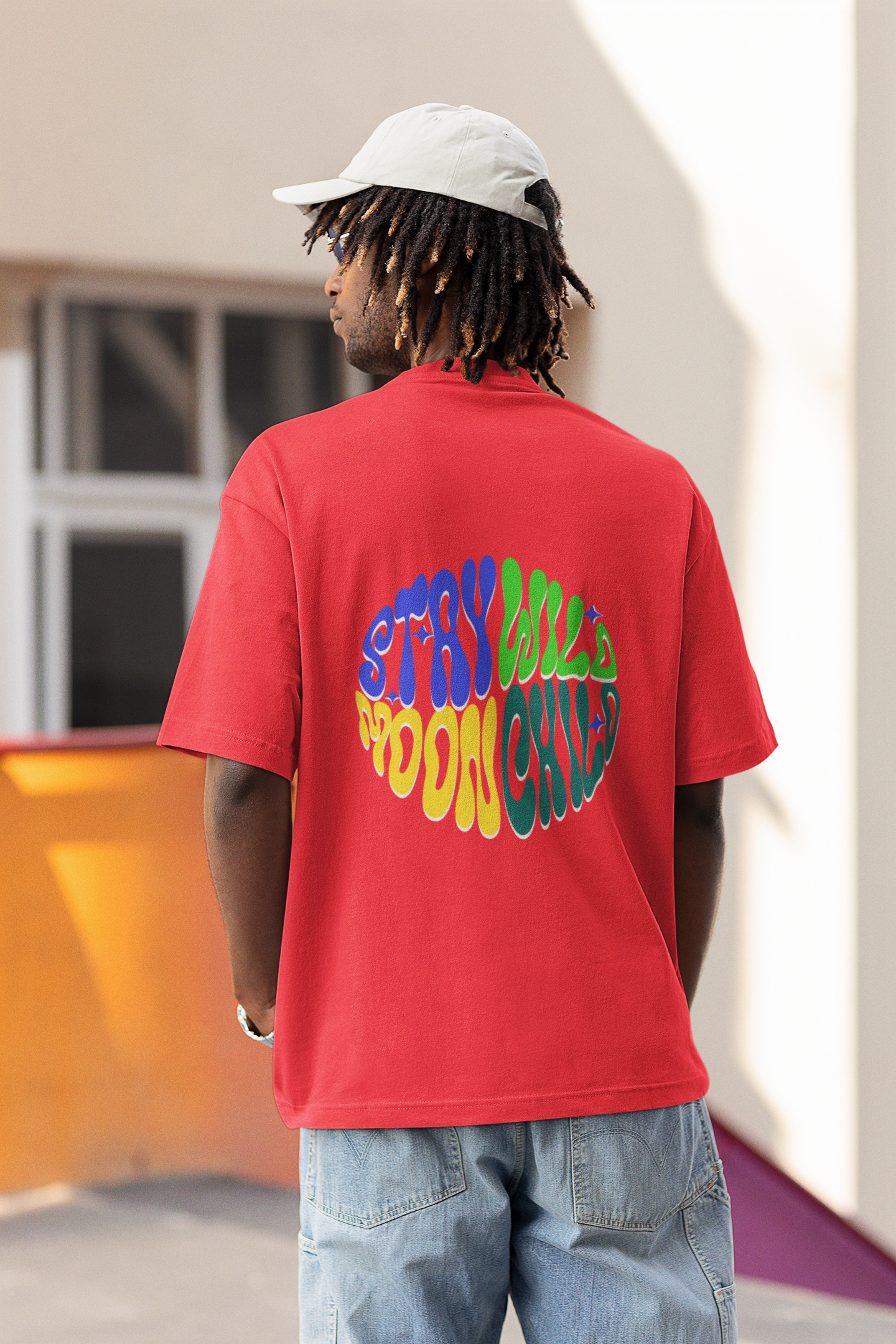 Stay Wild Fish Graphic Red Unisex Oversized T-Shirt Online Now