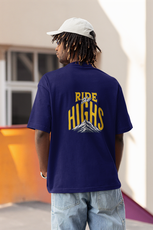 Ride the highs unisex navy blue oversized t-shirt
