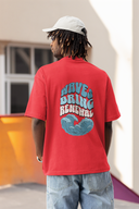 Waves Bring Renewal Half Sleeve Red Oversized T-Shirt for Men by Hello Swanky