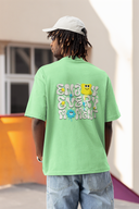 Enjoy Every Moment Half Sleeve Saga Green Oversized T-Shirt for Men by Hello Swanky