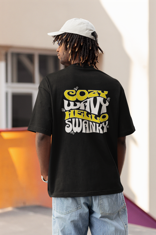 Cozy Wavy Unisex Black Oversized T-Shirt Relaxed Streetwear