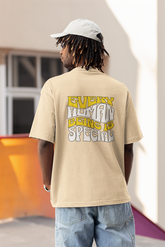 Human Being Unisex Beige Oversized T-Shirt Stylish Wear